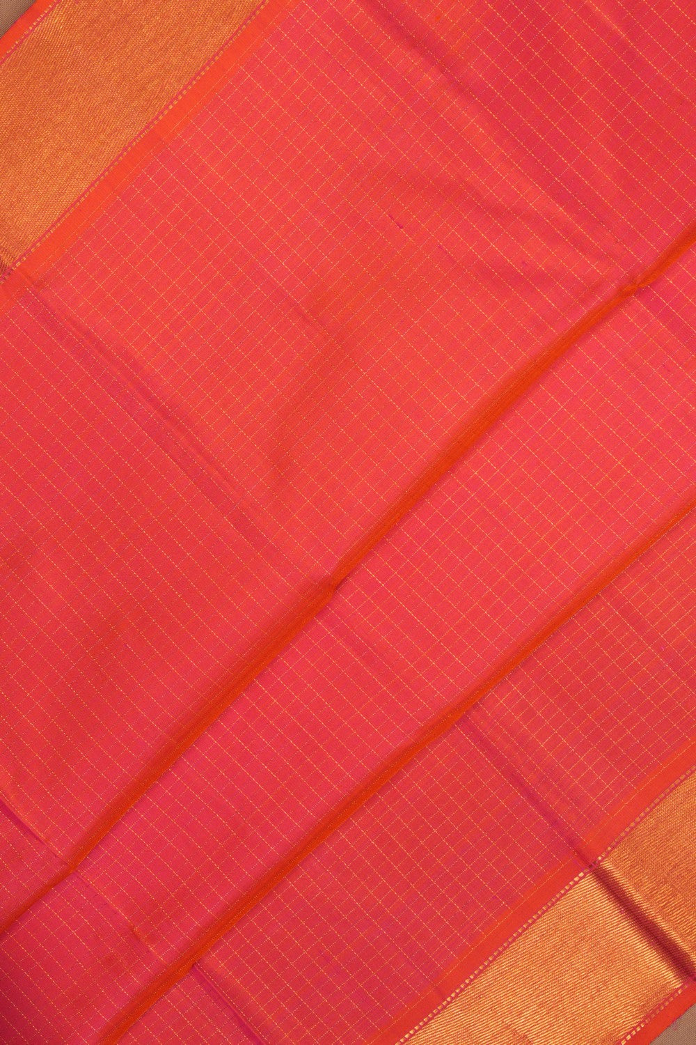 Image of Arani Silk Kattam Coral Orange Saree